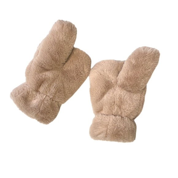 Faux Fur Convertible Mittens Gloves Dusty Pink One Size - Picture 3 of 6